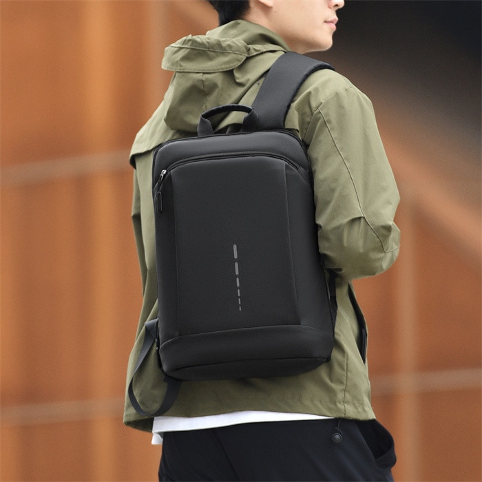 Rucsac laptop 15.6 inch, multiple compartimente, impermeabil, piele ecologică, negru
