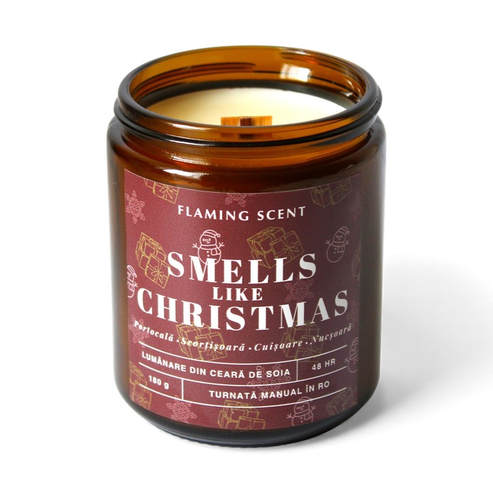 Lumanare parfumata din soia, Flaming Scent, Smells like Christmas, ardere 48h, 180g