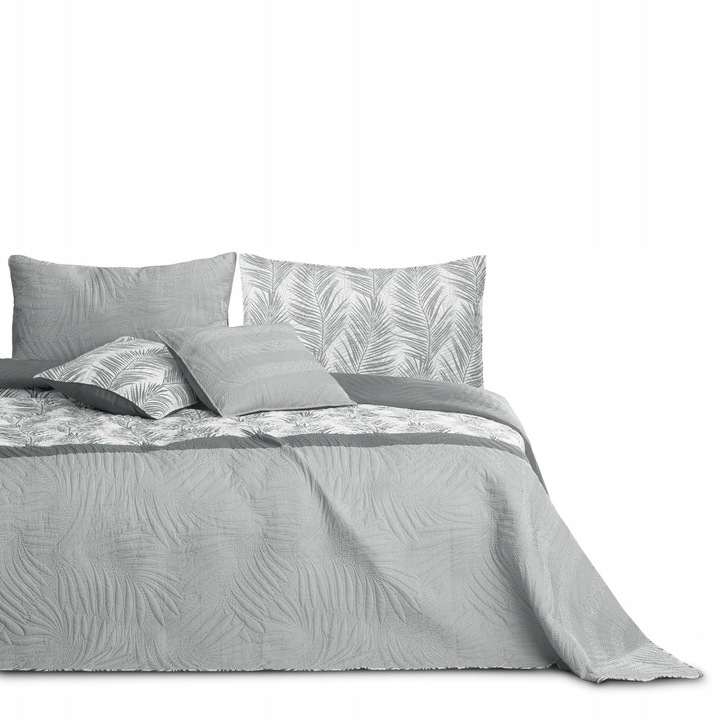 Noptiera Gri 200x220cm cu Frunze, Style Boho, Textura Moale