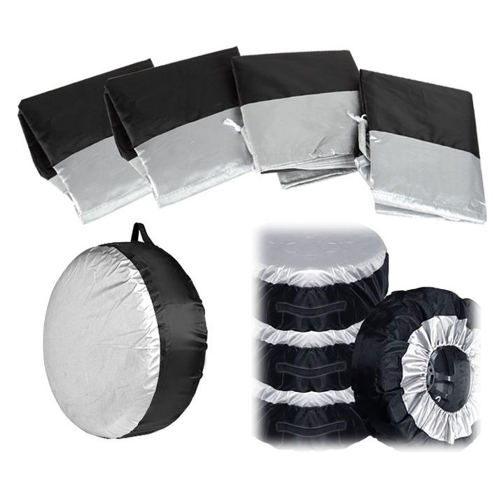 Set 4 huse anvelopa XONGSOR, impermeabile, rezistente la UV, 65x37cm, argintiu-negru