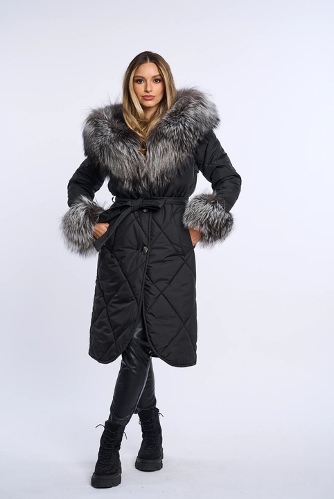 Луксозно яке с естествен косъм, Черен