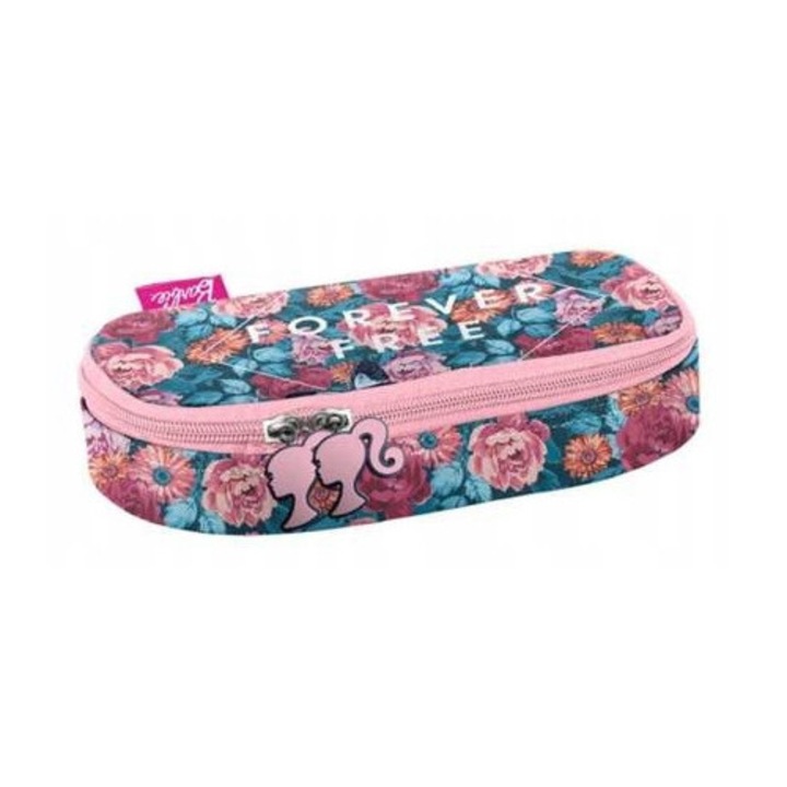 Etui PASO Barbie Flori Albastre, rigid, compartiment unic, albastru, 22.5x11x5cm