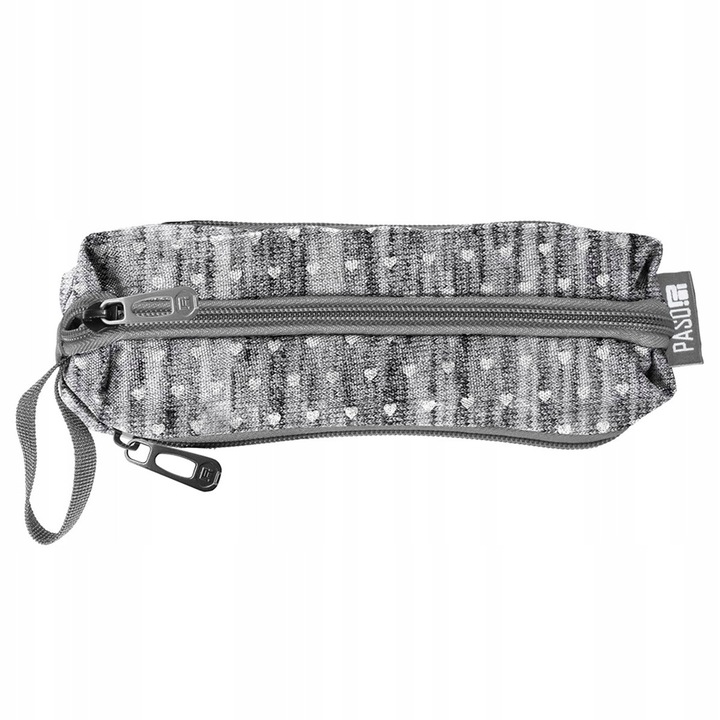 Etui pentru creioane Paso, gri cu inimioare, 3 compartimente, 22x8x5cm