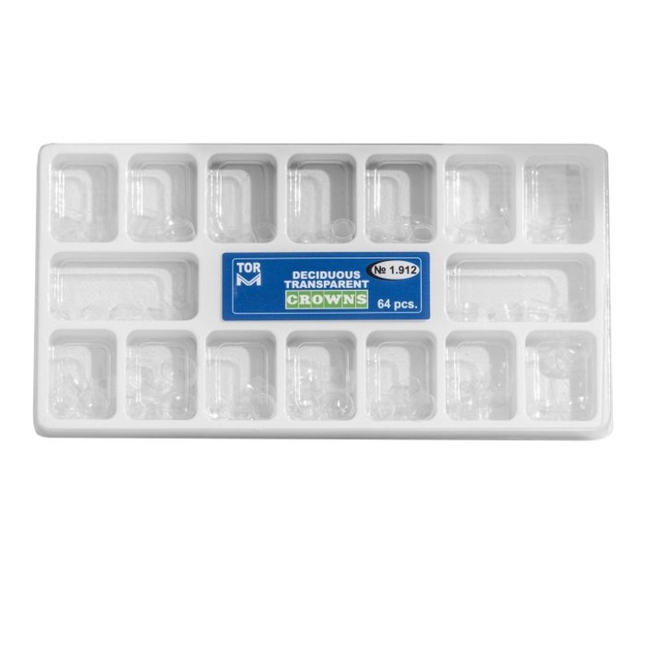 Set coroane/cape transparente celuloid pentru copii, 64 buc, pentru premolari și molari