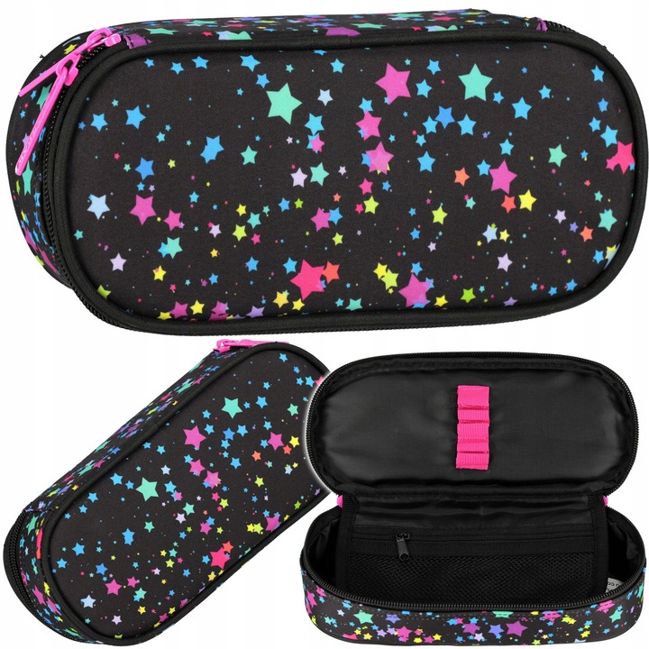 Etui scolaresc Starpak, saculet, spatioasa, fermoar, 23x10x7cm, model stelute Galaxy