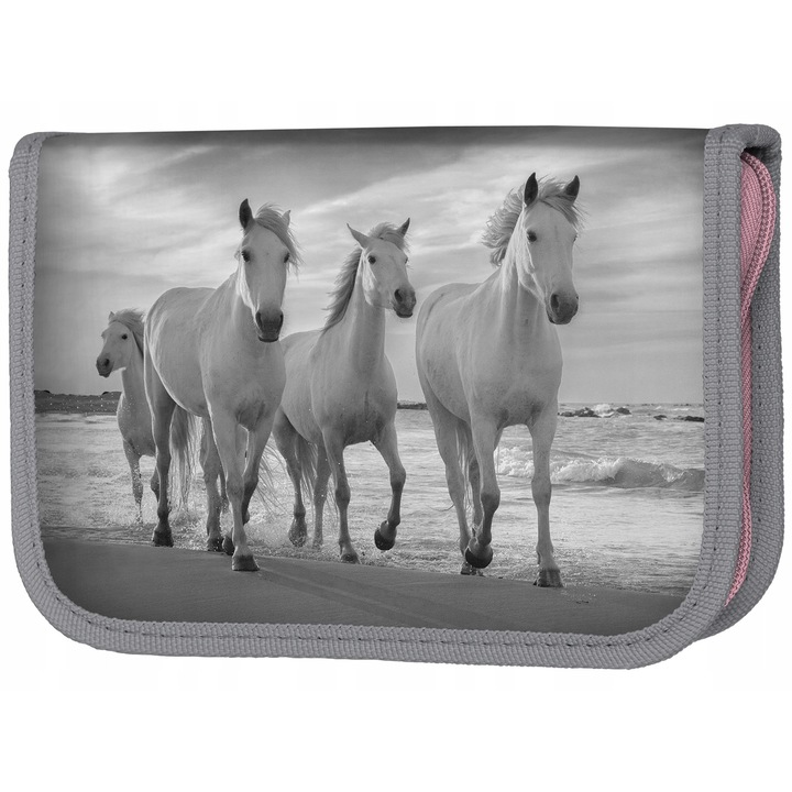 Troler școlar echipat pentru fete, Paso, design cu cai, 19x13x4 cm