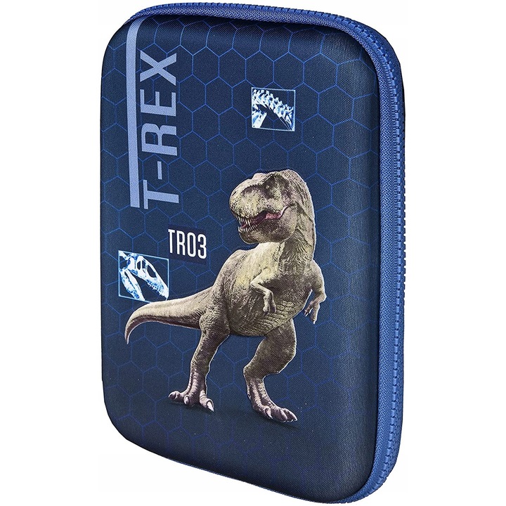 Etui 3D Undercover Jurassic World T-REX, 15x22x5cm, organizat, fermoar dublu