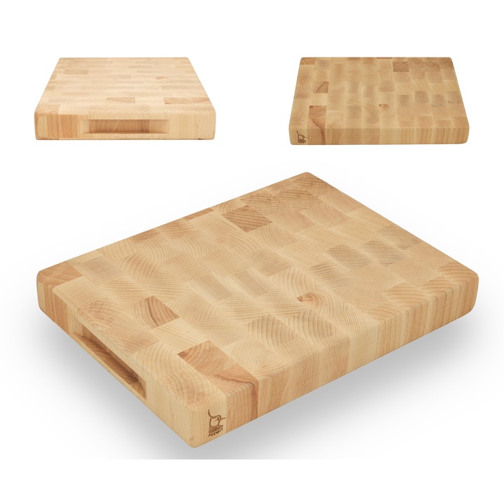 Дъска за рязане от буково дърво, PEEWIT, 32x24x4см, устойчива на надраскване, странични дръжки