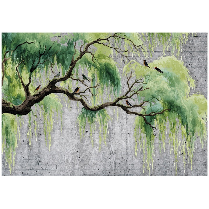 Fotótapéta, Fa, zöld, 150x105 cm, Modern, Vlies, Tapéta, Hálószoba, Szoba, Nappali, Fal, Dekoráció, 16178VX3