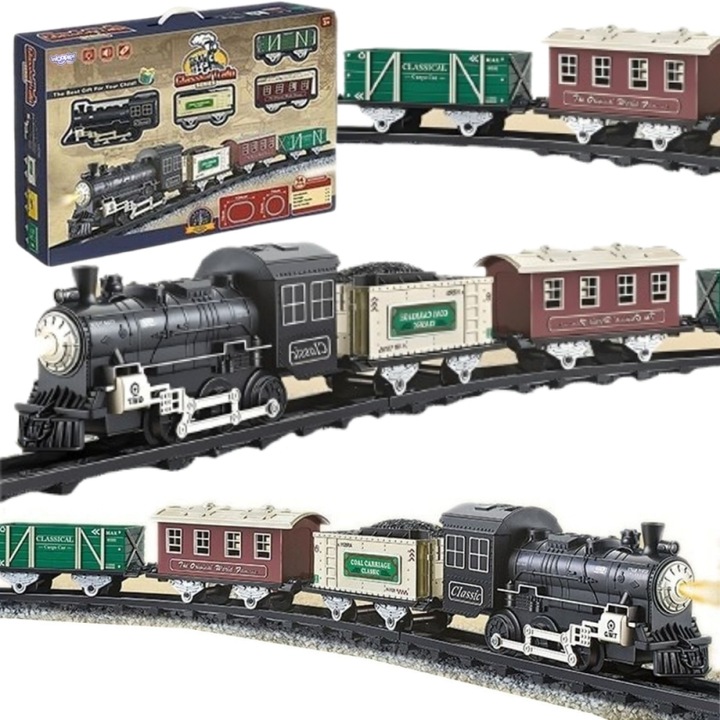 Trenulete de jucarie, Klasyczny Pociag Parowy, efecte luminoase si sonore, set, 134x74cm