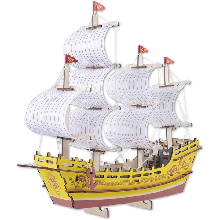 Fából készült építőjáték készlet, Selyemkereskedők Hajója, 77 darab, 15.5x11.2x9cm, 8+ év