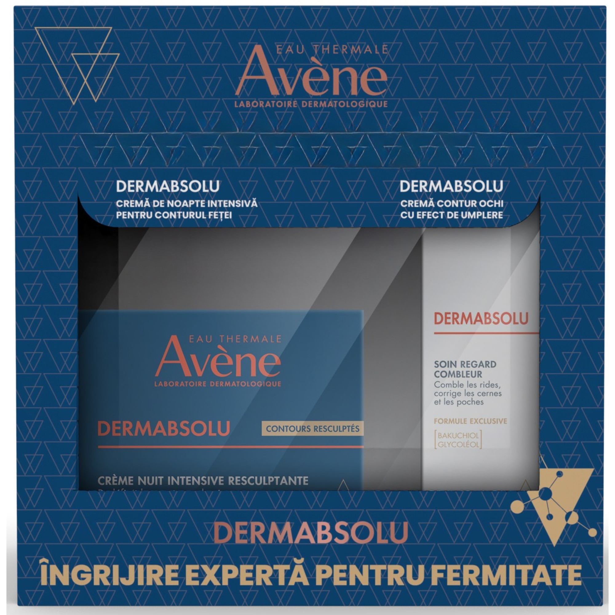 Pachet Avene Dermabsolu: Crema de noapte intensiva pentru conturul fetei, 40 ml + Crema de ochi cu efect de umplere, 15 ml