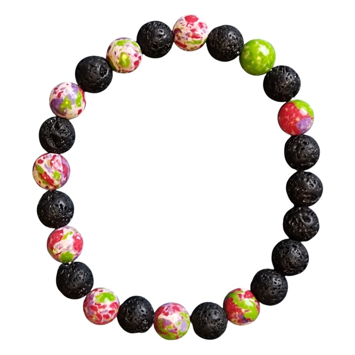 Bratara unicat din piatra naturale de jasp si piatra de lava