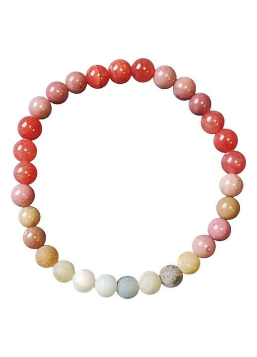 Bratara unicat din amazonit colorat mat de 6mm, rodonit si calcedonie