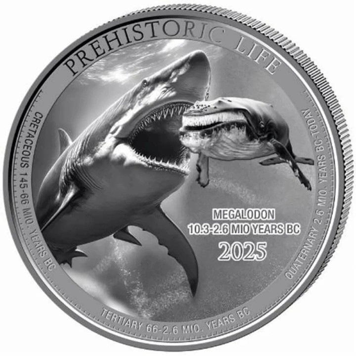 Moneda Argint Prehistoric Life II - Megalodon, 1 Oz, 31.1 g, puritate 999