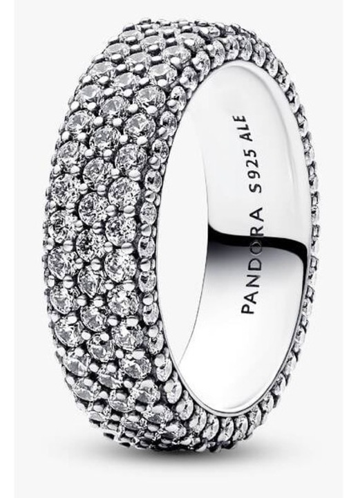 Inel Pandora cu trei randuri de elemente in stil Pave Zirconiu din Argint 925 - 54