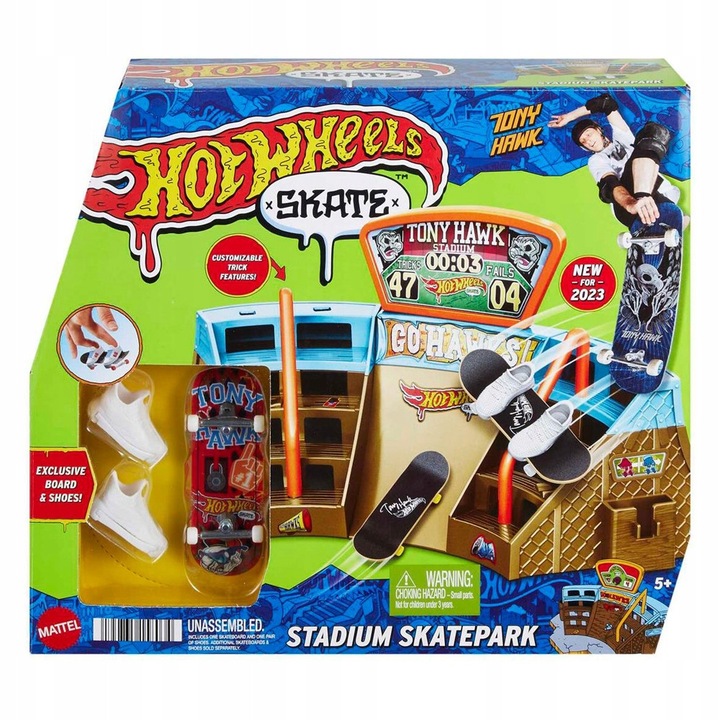 Hot Wheels Skate Park játékkészlet, kisautó és gördeszka, cipők ujjakra, többszínű, 5 éves kortól