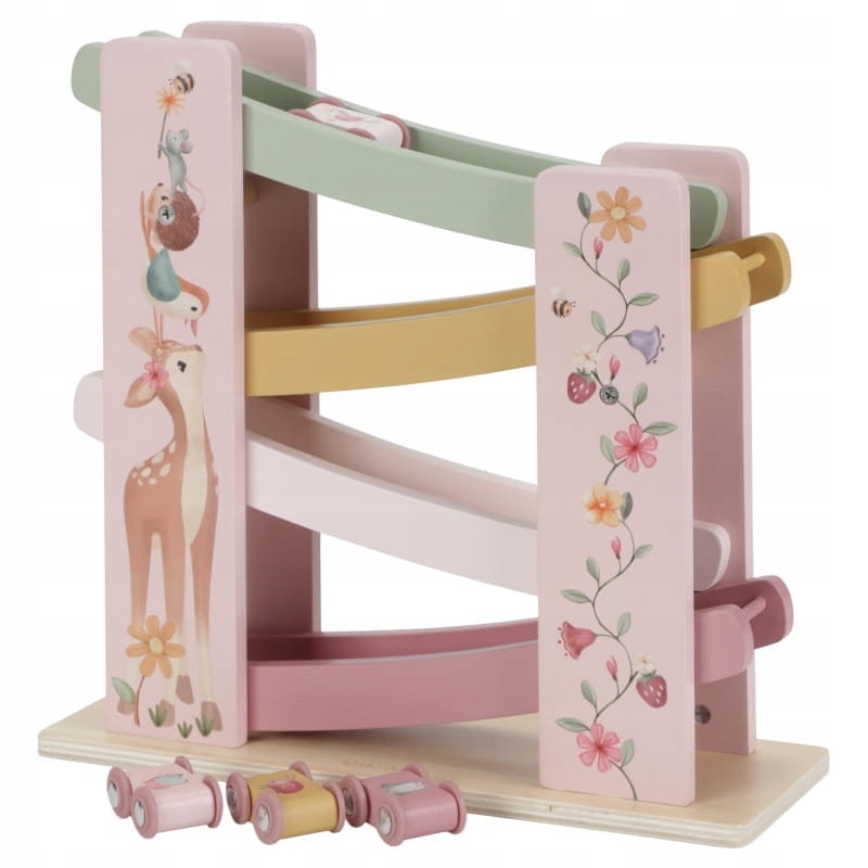 littleGarden♡ Tobogan din lemn Fairy Garden cu 4 vehicule, Little Dutch, 31,5x10