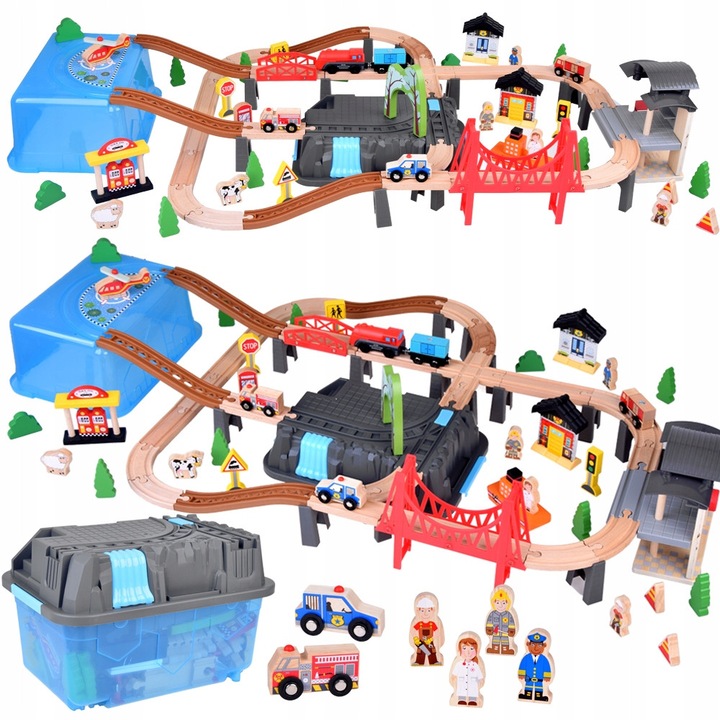 Fából készült vonat városi blokkokkal, Jokomisiada, 100 darab, elektromos, pasztell színek