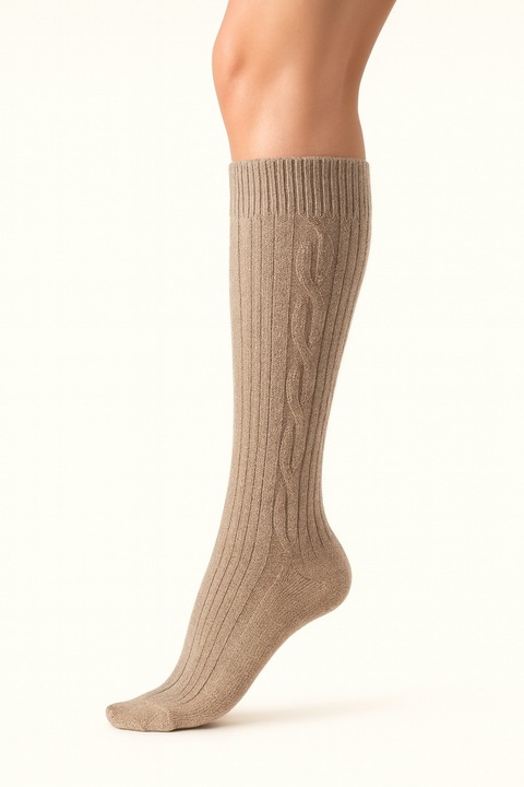 Sosete lungi dama, premium din lana alpaca, Bej, 36-40