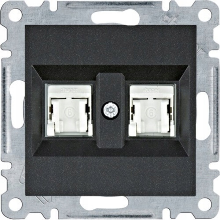 Priza Dubla RJ45 Cat. 6 UTP, Hager, Neagra, 2 prize, montare incastrata