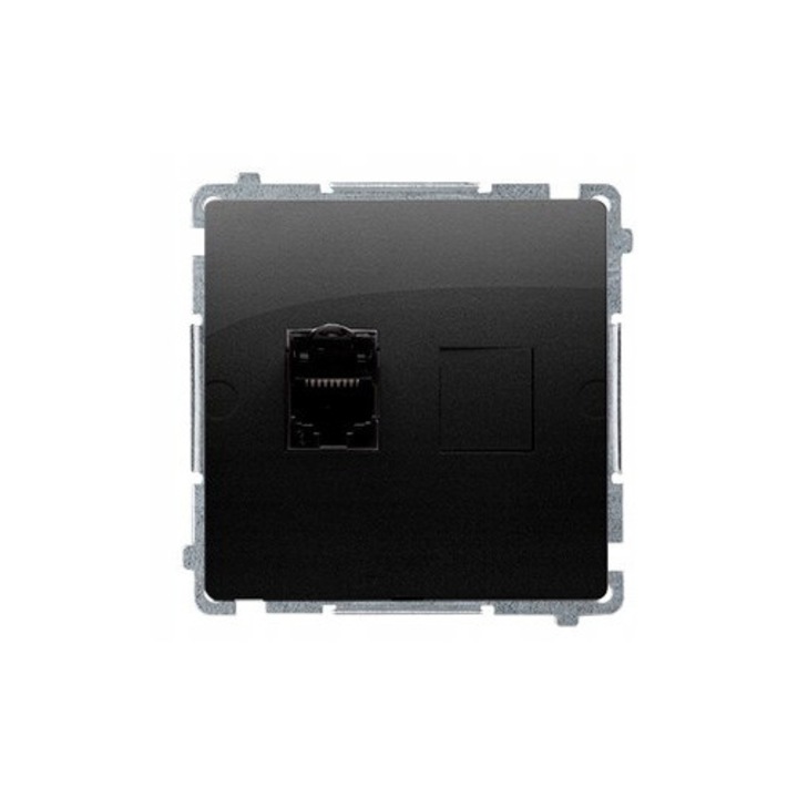 Priza retea RJ45 Cat.6 Kontakt-Simon, negru mat, montaj incastrat, compatibila cu ramele Simon Basic