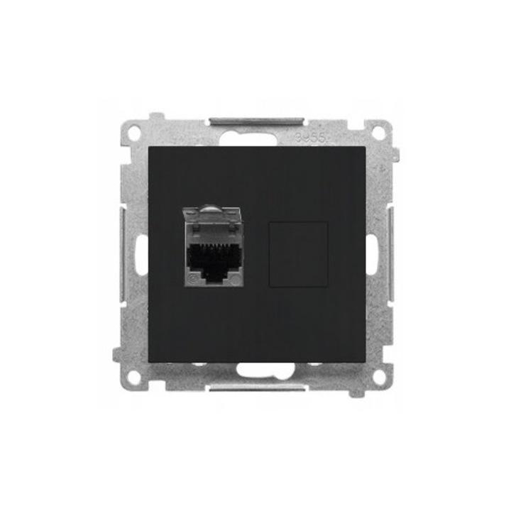 Priza rețea RJ45 1 port, Kontakt-Simon, categoria 6 ecranată, protecție împotriva prafului, finisaj negru mat