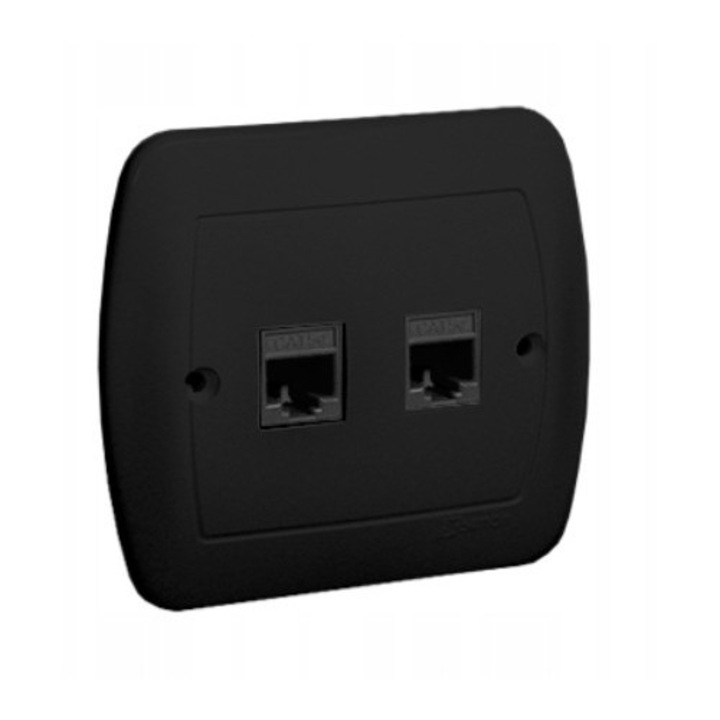 Priză rețea dublă RJ45, Kontakt-Simon, Cat.5e, alb, montaj aparent