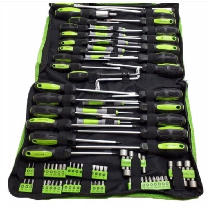 Комплект от 100 броя отвертки и битове Niteo Tools, хром-ванадиева стомана, ергономични дръжки, черен калъф