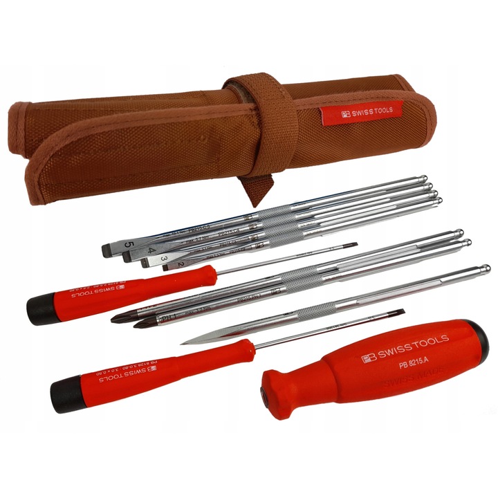 PB Swiss Tools csavarhúzó készlet PB 8218, cserélhető, hosszú, lapos és Phillips hegyekkel