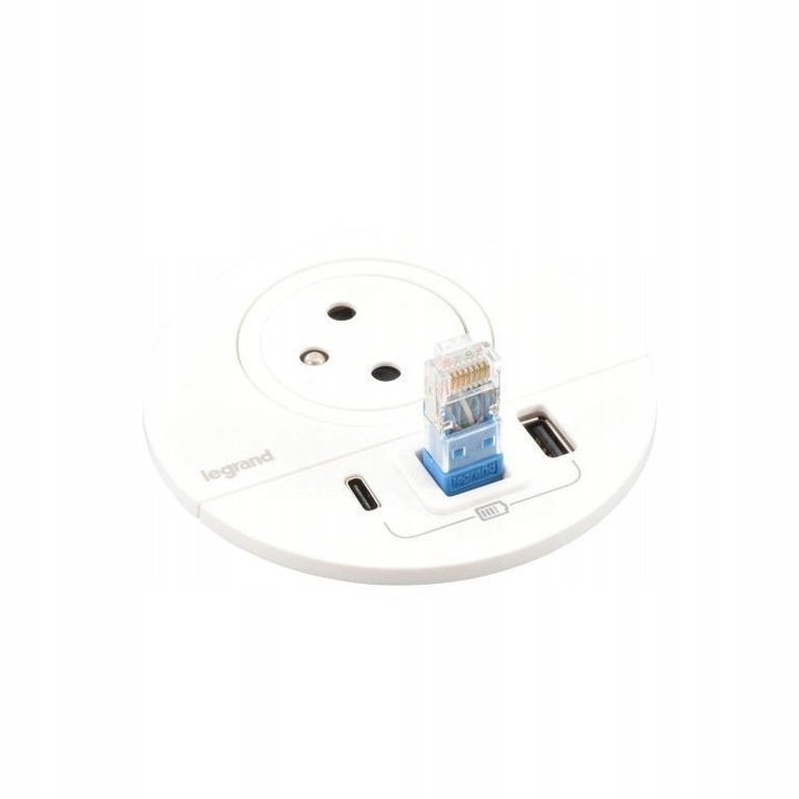 Priza de mobilier Legrand DISQ 80, 2 prize, 2 porturi USB A+C, Alb, 2m