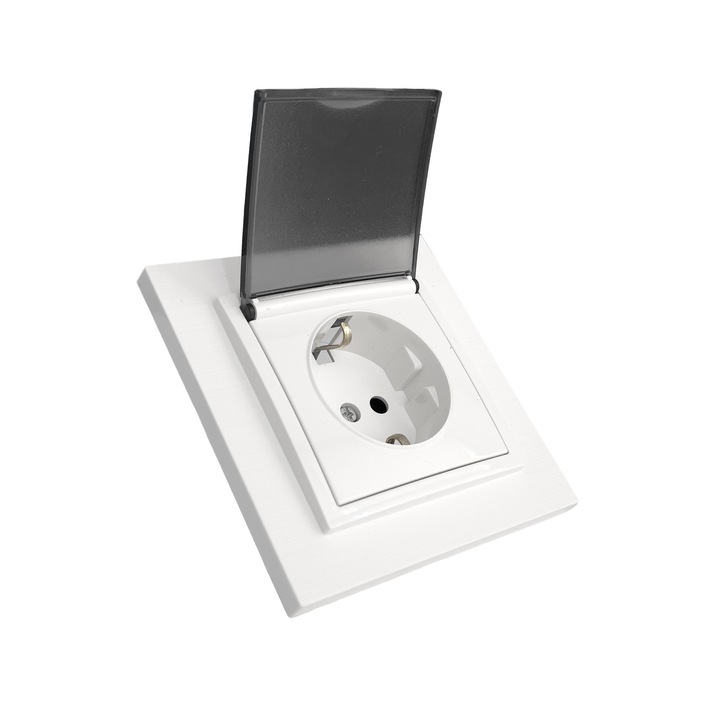 Priza Schuko cu capac 16A, alba Titan