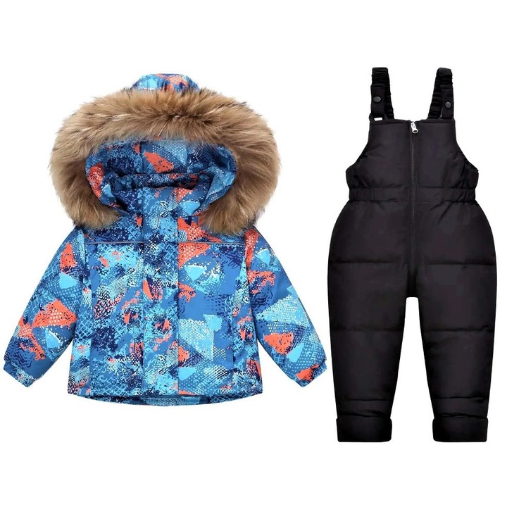 Set Fas copii Geaca si Salopeta, Varsta 4 ani, Marime 110 Cm, Albastru/Negru