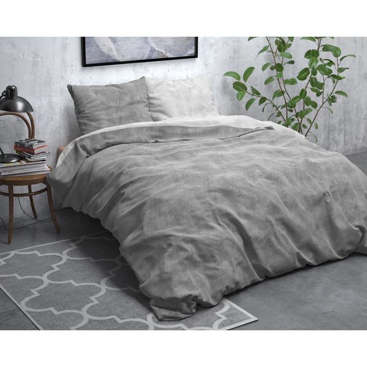 Sleeptime ágyneműgarnitúra, 1× paplanhuzat 140×200/220 cm, 1× párnahuzat 60×70 cm, pamut és poliészter, hipoallergén, 150 GSM, Washed Bumbac Gray minta, digitális nyomtatás, szürke szín