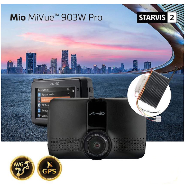 Camera DVR Mio MiVue 903W Pro 2,5K, Sony STARVIS 2, Kit Parcare cu mufa profesionala rezistenta inclus, GPS, WIFI, 60fps, HDR, Night Vision Ultra, ecran 2,7'', Alerte camere radar fix EU