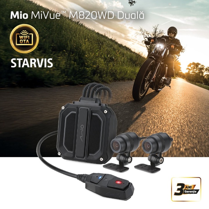 Camera video Moto Duala Mio MMiVue™ M820WD, Full HD 1080P/ 60fps ,WiFi , Senzor Sony STARVIS™ CMOS, GPS , IP67 waterproof, Negru