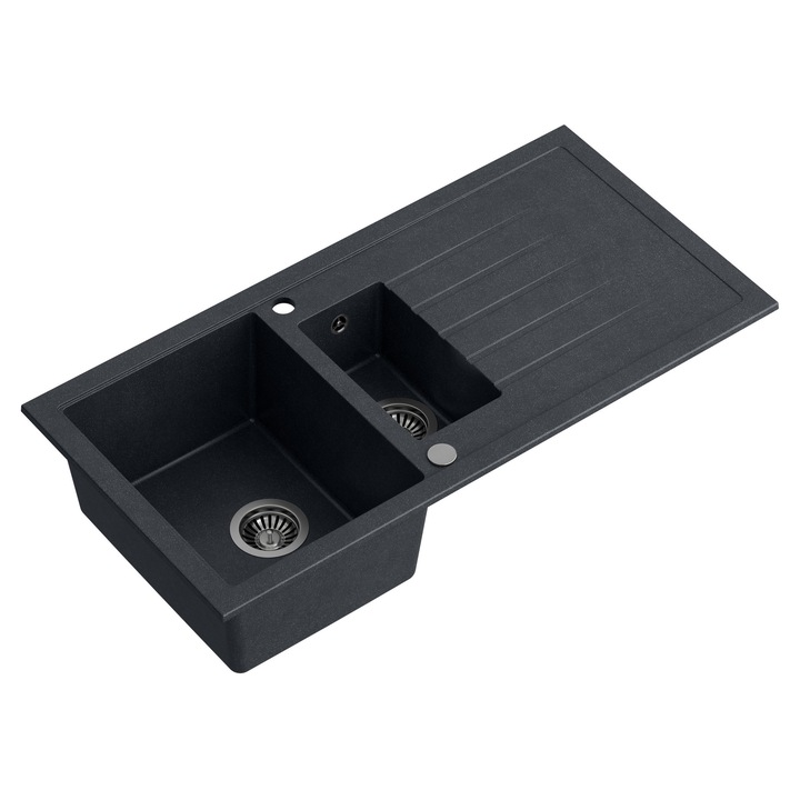 Chiuveta de bucatarie Quadron BRUCE 156, 1,5 cuve, 100x50 cm, incorporata, Negru - elemente din otel