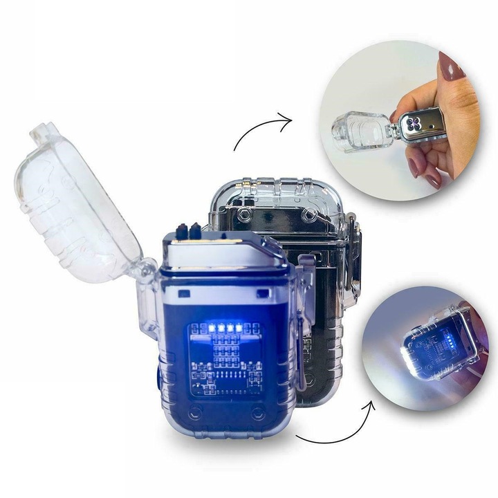 Bricheta cu plasma Fummo cu Lanterna LED, Transparenta, 8,4x3,9x1,5cm, Rezistenta la Vant