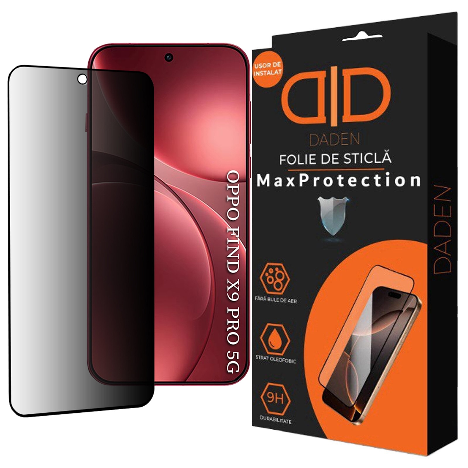 Folie Sticla Privacy pentru Oppo Find X9 Pro Daden MaxProtection, Full Cover, Protectie Profesionala, Ultra Rezistenta, Calitate Premium