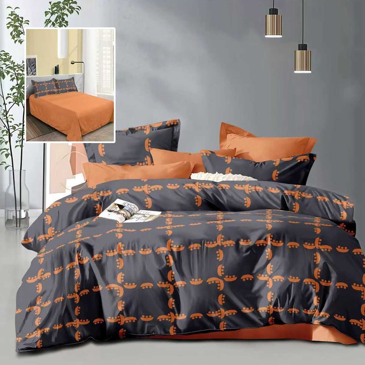 NufJoy® Dupla polipamut ágynemű garnitúra, 4 részes, Lepedő 230x250 cm, Paplanhuzat 200x230 cm, 2 Párnahuzat 50x70 cm Orange Dream