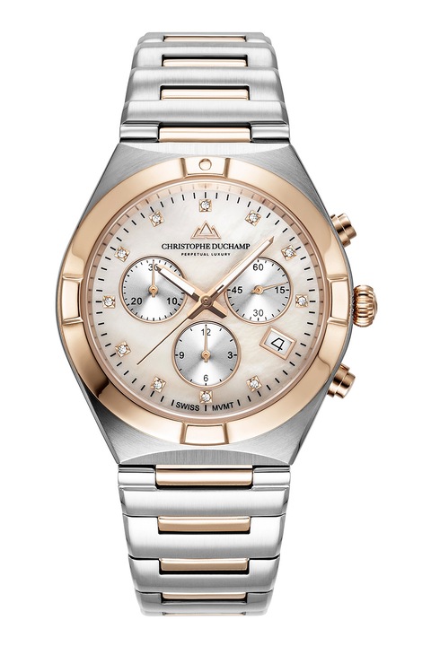 Christophe Duchamp, Rozsdamentes acél chrono karóra 12 gyémánttal a számlapján, Rózsaarany, Ezüstszín