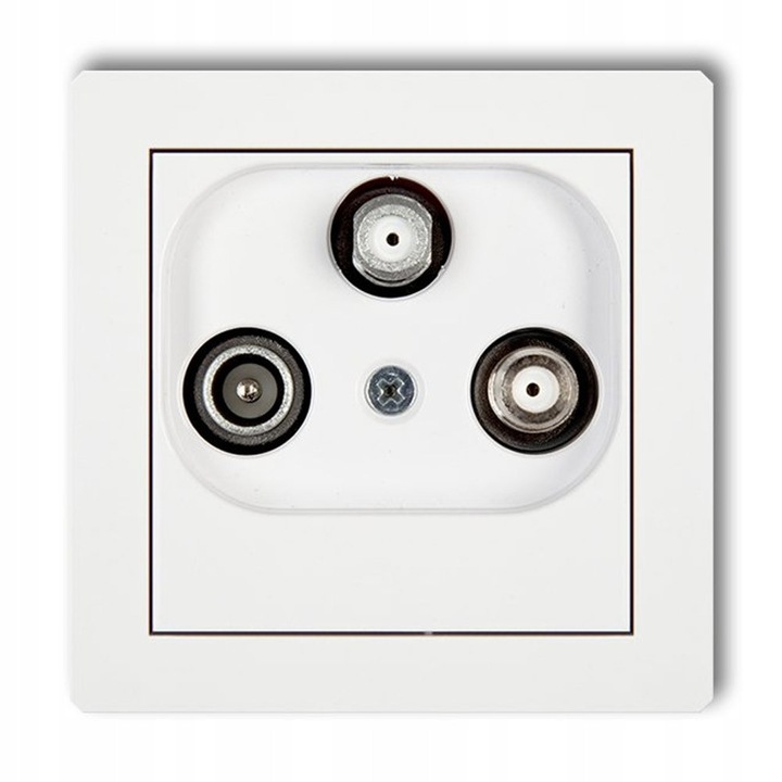 Priza TV-SAT Karlik Deco 1xTV 2xSAT, alb lucios, 90, 2x90, 2x37, 1mm, montare incastrata