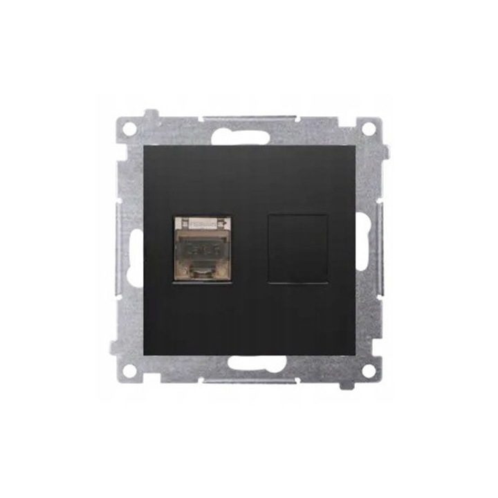 Priza rețea RJ45 Cat 6, Kontakt-Simon, ecranată, negru mat, 75x75x44mm