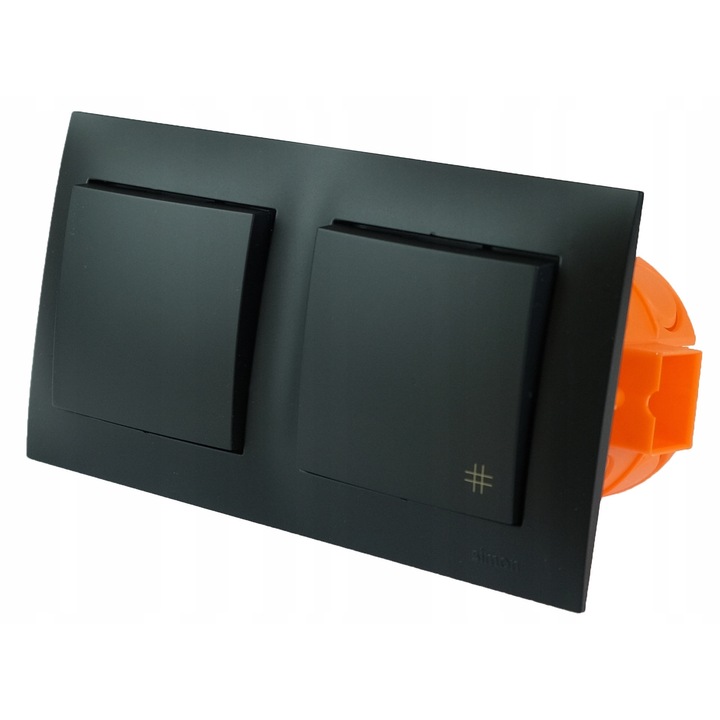 Comutator dublu cruce Kontakt-Simon 54, negru mat, montaj incastrat, 8, 7x15, 3x1cm