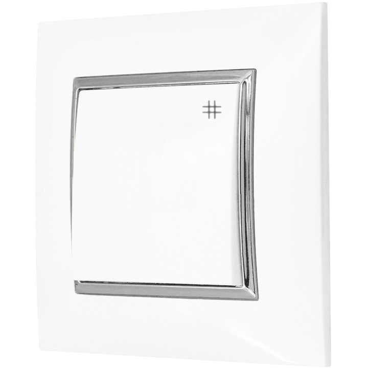 Comutator cruce Alb cu Rama Argintie Seria Aria, montaj incastrat, 250V~, IP-20