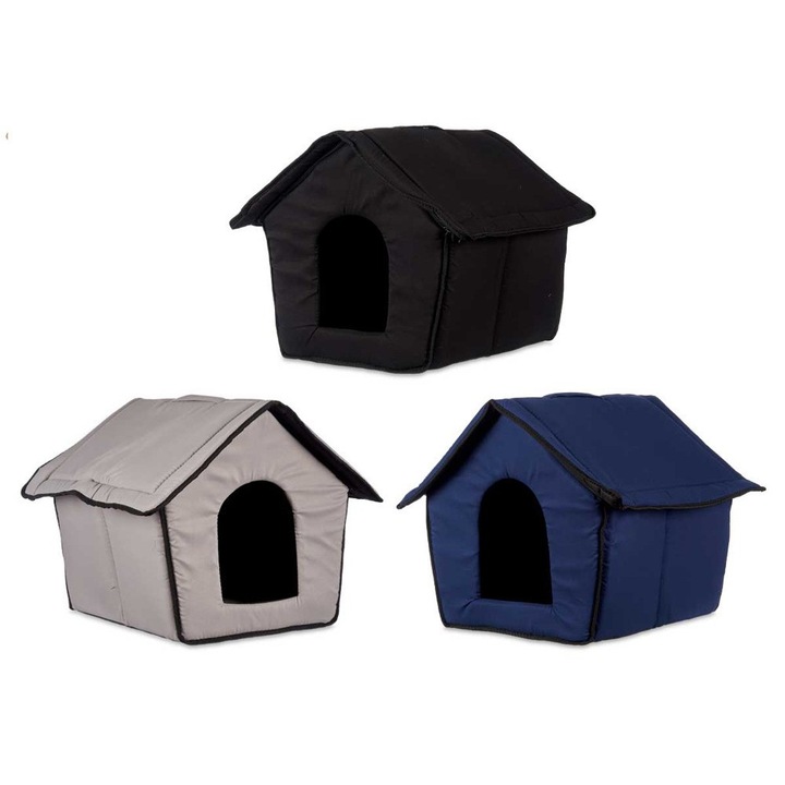 Средна подплатена къщичка за домашни любимци, 47x46x40 см, комфорт за котки и малки кучета, Mascow, Черна