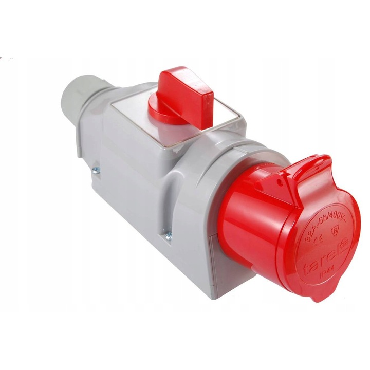 Priză trifazată Tarel 16A 3P+N+Z cu întrerupător 0-I, montaj aparent, IP44, dimensiuni 29x13x8cm, multicolor, set