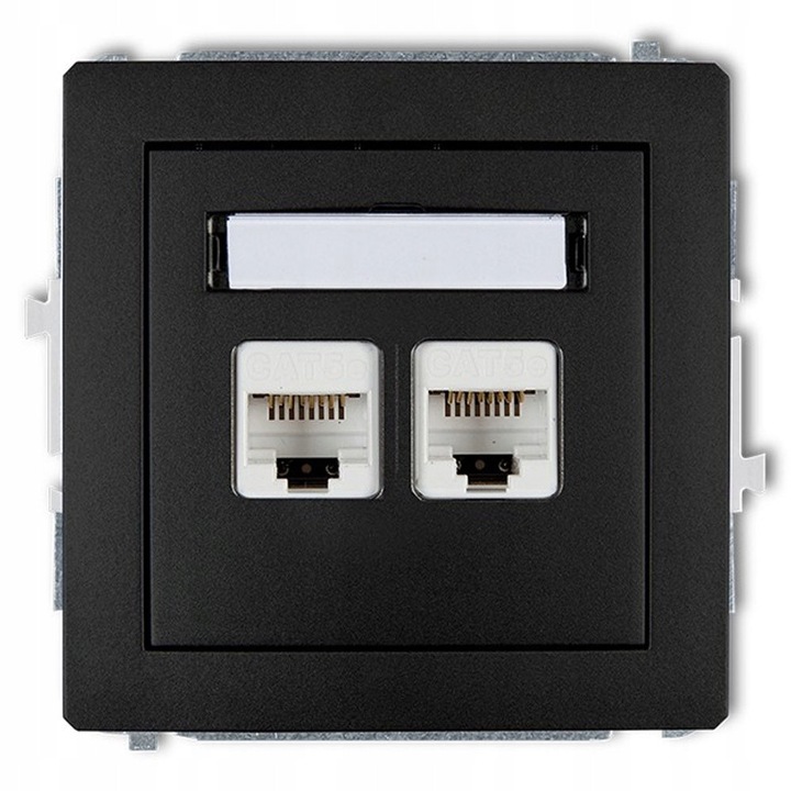 Priză dublă pentru computer Karlik Deco RJ45, 2 porturi, negru mat, 90, 2x90, 2x36, 5mm, montare încastrată