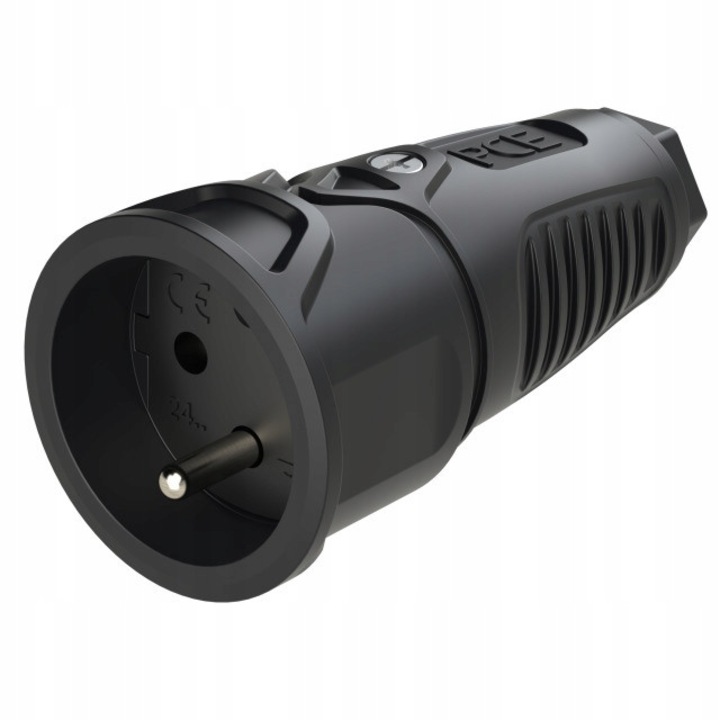 Priză cauciuc simplă PCE 2410-ss, 16A, IP20, neagră, 1 x montare aparentă