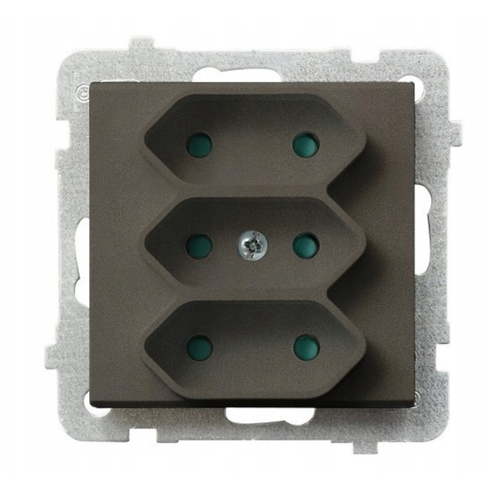 Троен контакт OSPEL SONATA, 3 контакта, метален шоколадов, тип EURO, IP-20